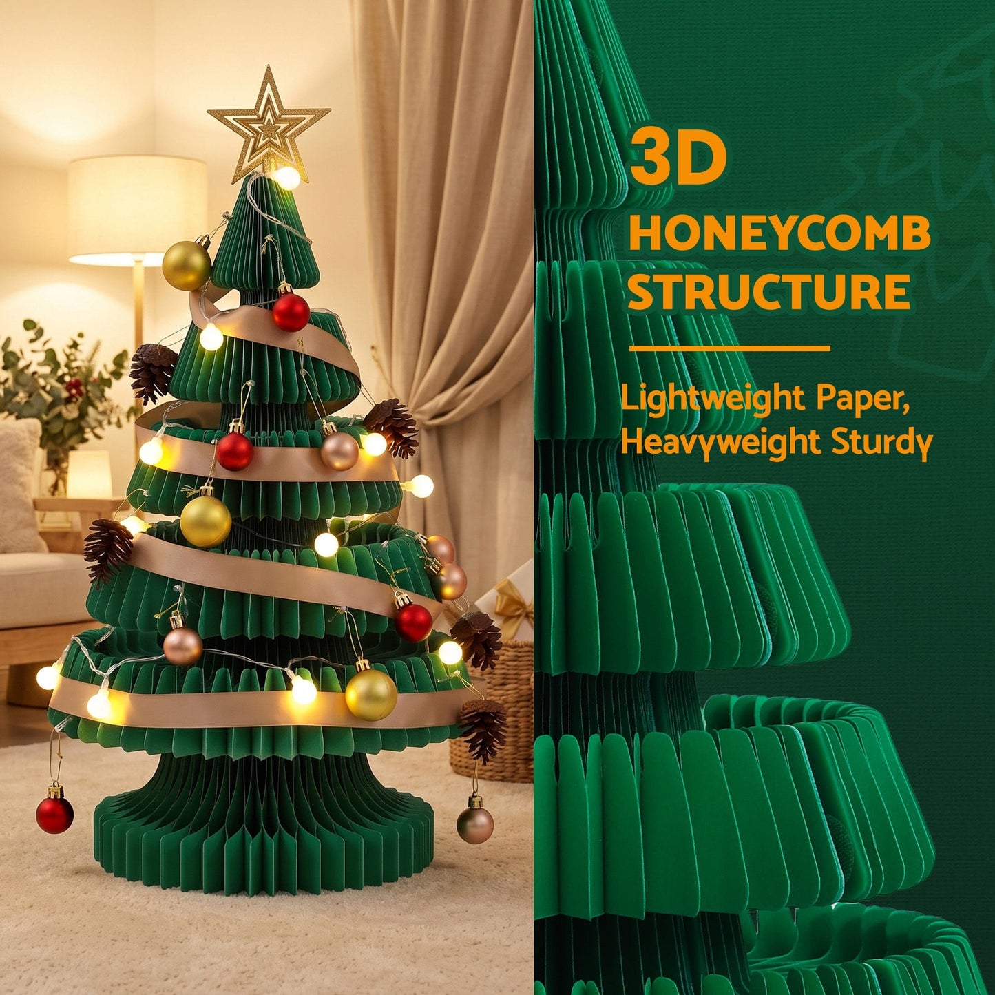 Jingle Jollys Occasions > Christmas > Christmas Trees Jingle Jollys Paper Christmas Tree 62CM w/ Star Topper LEDs Xmas Decorations Kit Home Office Green