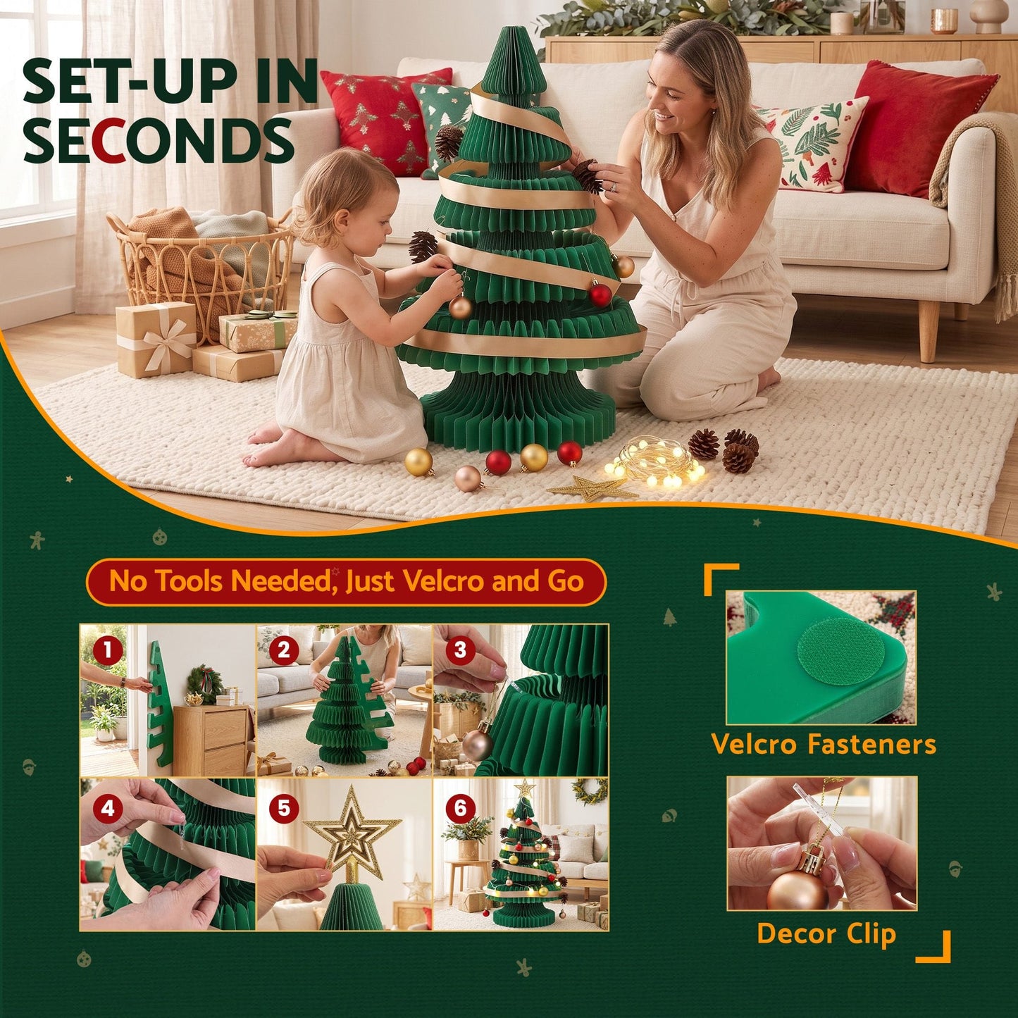 Jingle Jollys Occasions > Christmas > Christmas Trees Jingle Jollys Paper Christmas Tree 62CM w/ Star Topper LEDs Xmas Decorations Kit Home Office Green