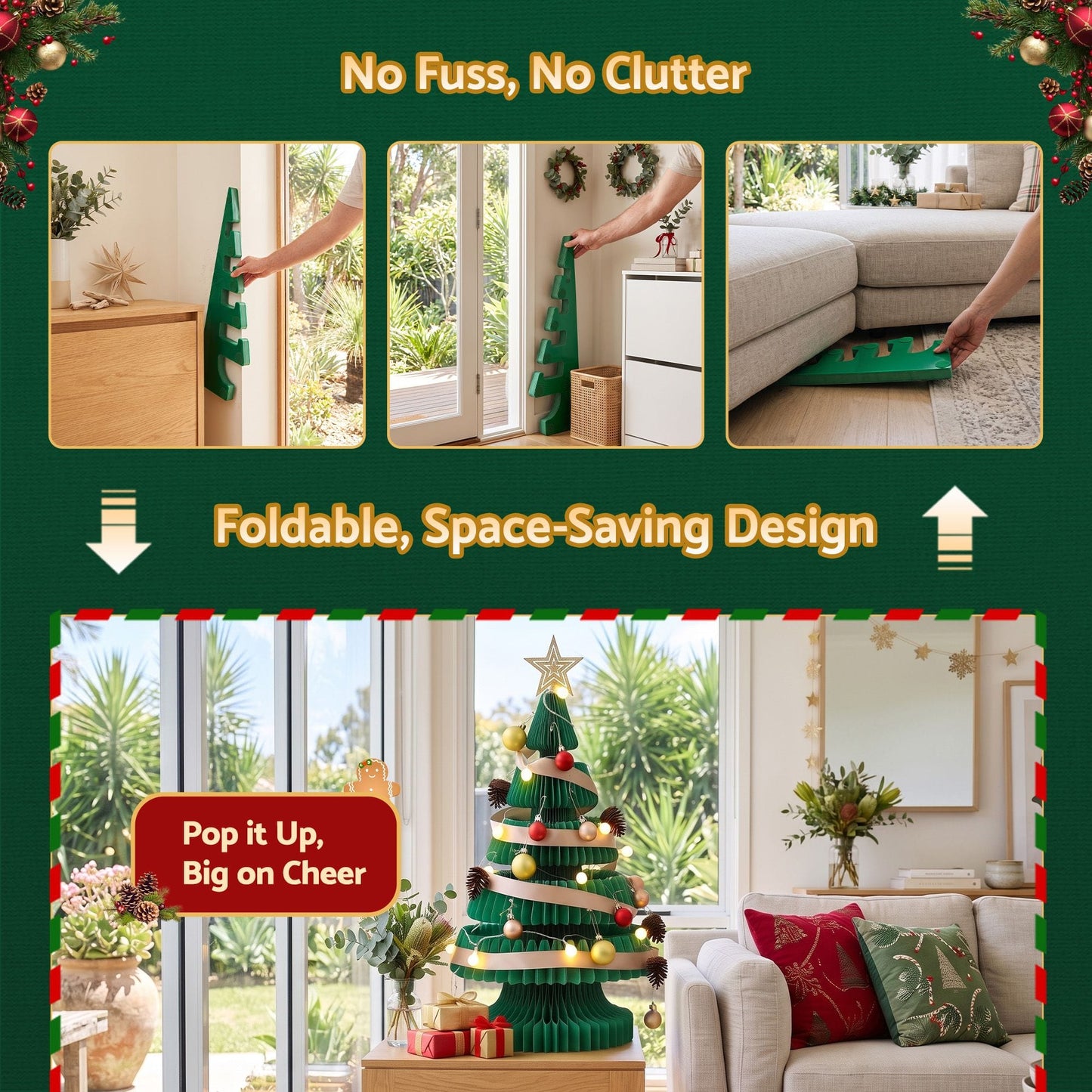 Jingle Jollys Occasions > Christmas > Christmas Trees Jingle Jollys Paper Christmas Tree 62CM w/ Star Topper LEDs Xmas Decorations Kit Home Office Green