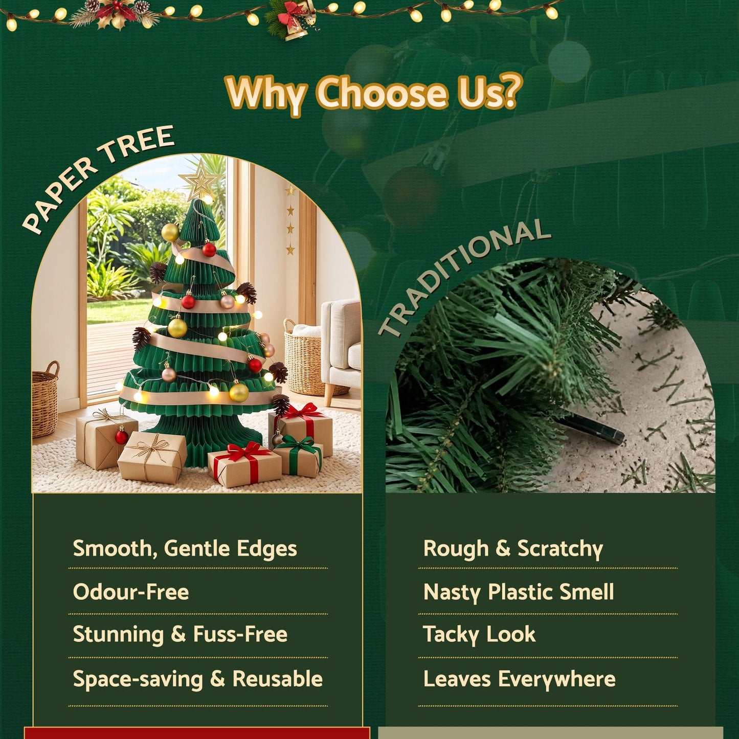 Jingle Jollys Occasions > Christmas > Christmas Trees Jingle Jollys Paper Christmas Tree 62CM w/ Star Topper LEDs Xmas Decorations Kit Home Office Green