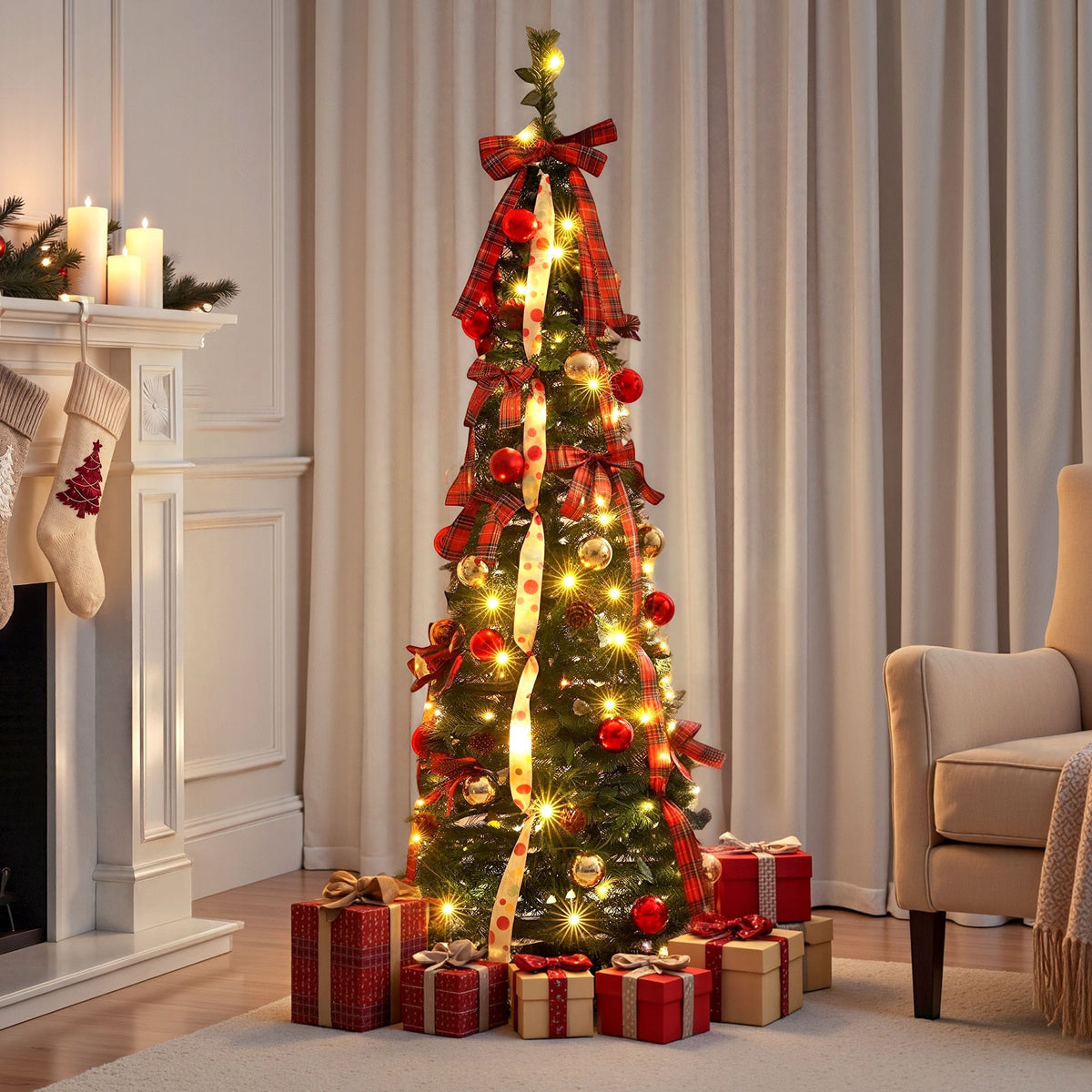 Jingle Jollys Occasions > Christmas > Christmas Trees Jingle Jollys Pop Up Christmas Tree Pre Decorated Artificial Christmas Tree 160cm