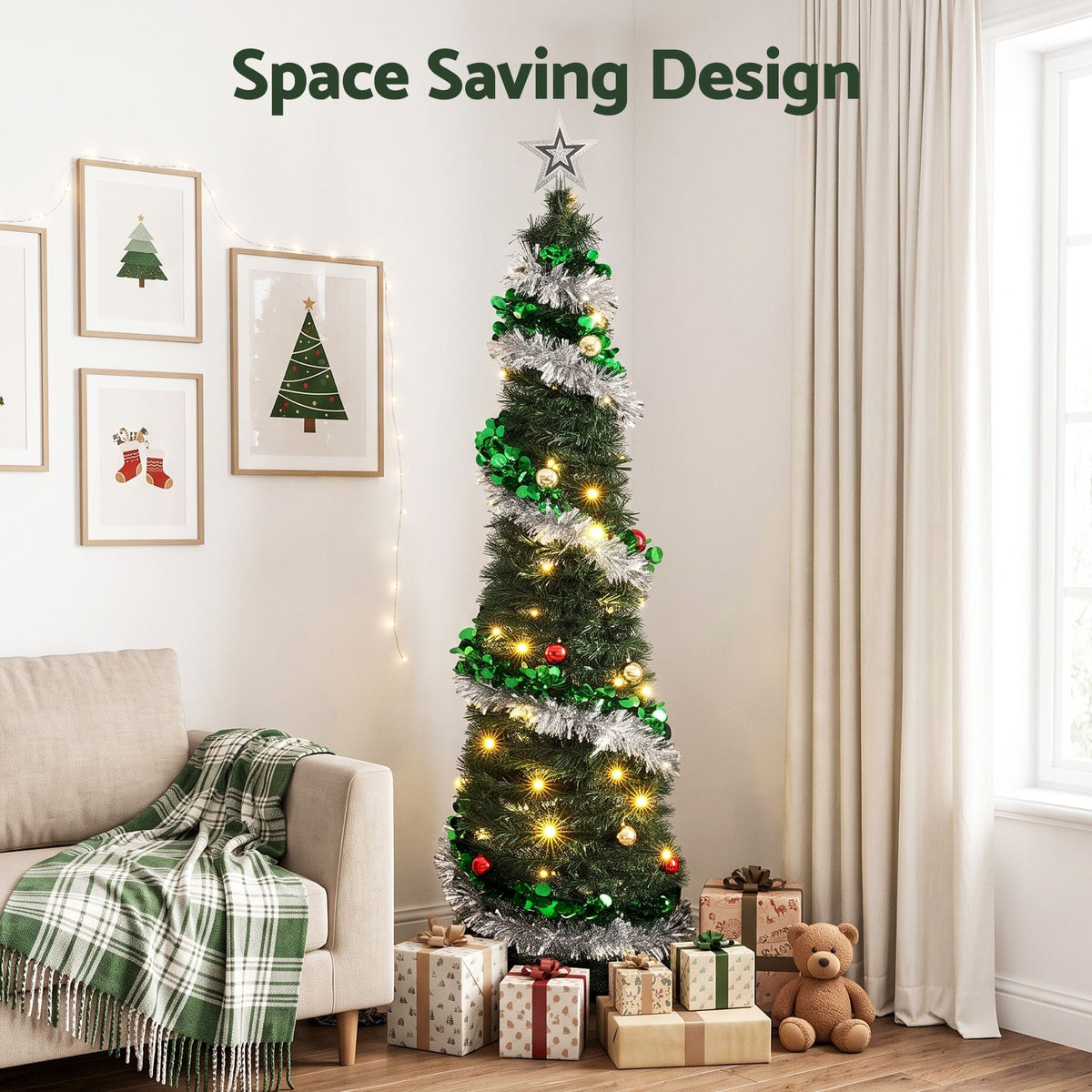 Jingle Jollys Occasions > Christmas > Christmas Trees Jingle Jollys Pop Up Christmas Tree Pre Decorated Warm White LED 155cm