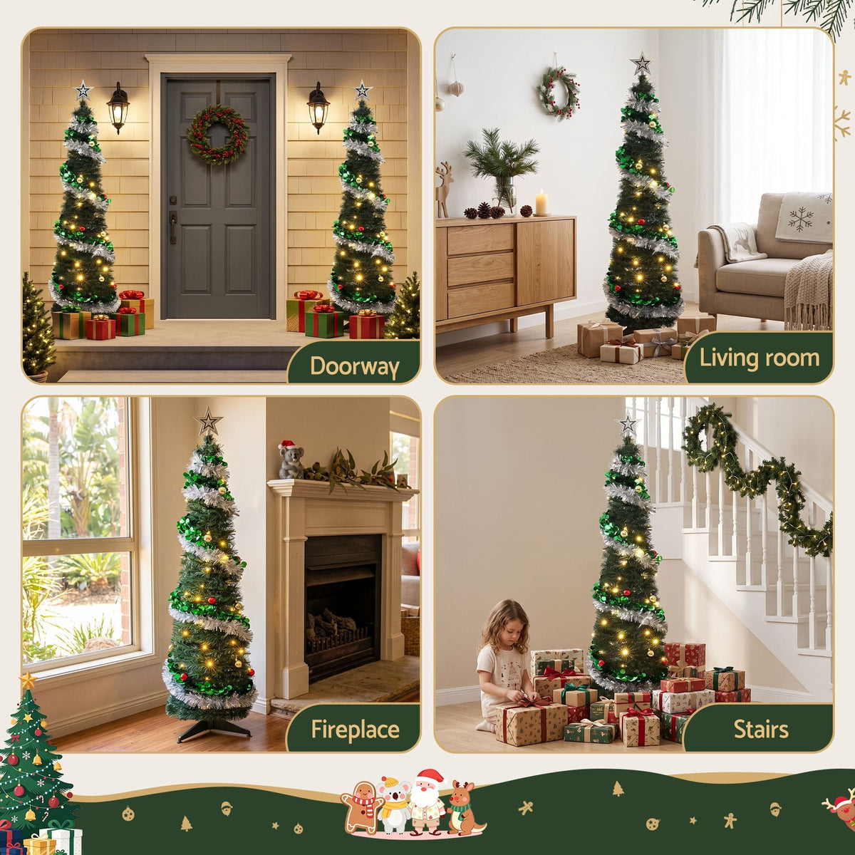 Jingle Jollys Occasions > Christmas > Christmas Trees Jingle Jollys Pop Up Christmas Tree Pre Decorated Warm White LED 155cm