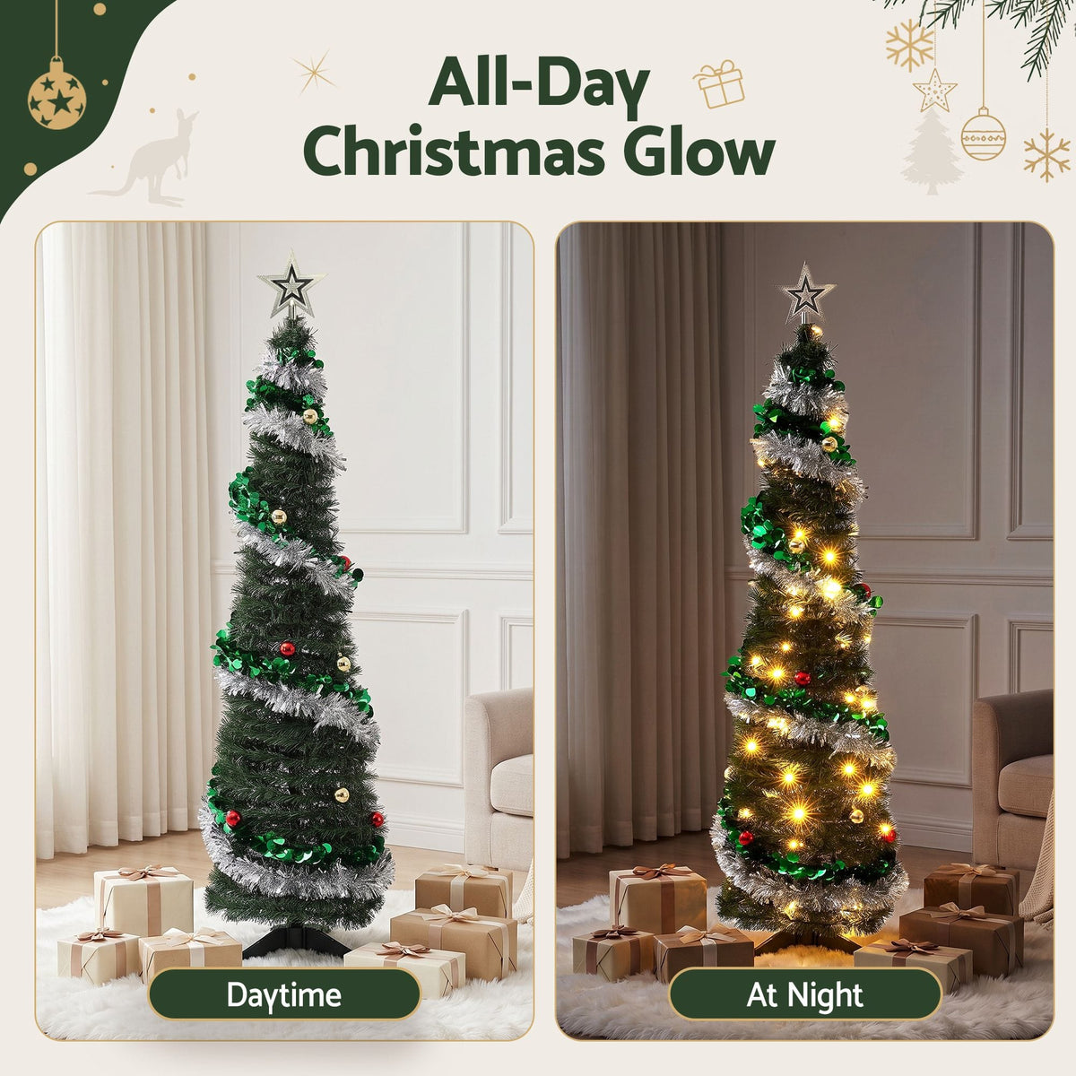 Jingle Jollys Occasions > Christmas > Christmas Trees Jingle Jollys Pop Up Christmas Tree Pre Decorated Warm White LED 155cm