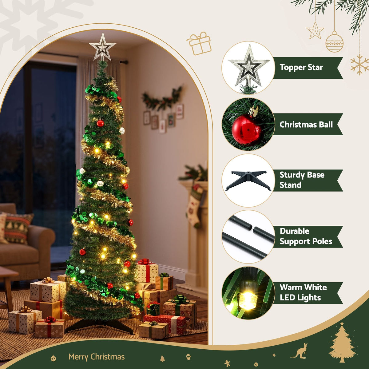 Jingle Jollys Occasions > Christmas > Christmas Trees Jingle Jollys Pop Up Christmas Tree Pre Decorated Warm White LED 160cm