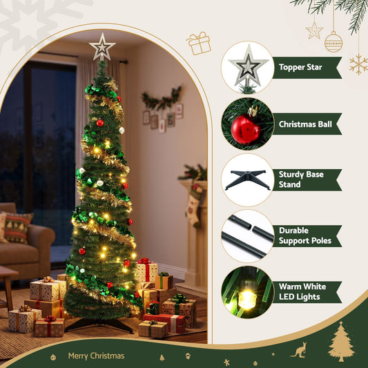 Jingle Jollys Occasions > Christmas > Christmas Trees Jingle Jollys Pop Up Christmas Tree Pre Decorated Warm White LED 160cm