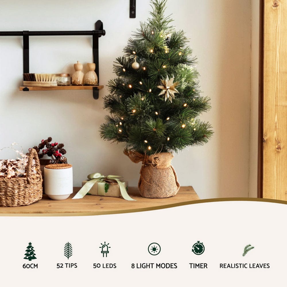 Jingle Jollys Occasions > Christmas > Christmas Trees Jingle Jollys Tabletop Christmas Tree 60CM 8 Light Modes Timer Function