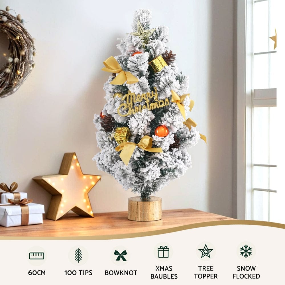 Jingle Jollys Occasions > Christmas > Christmas Trees Jingle Jollys Tabletop Christmas Tree 60CM Snowy Xmas Tree Tree Topper Ornaments