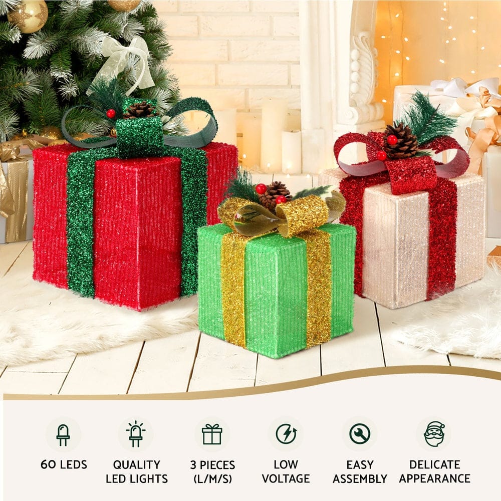 Jingle Jollys Occasions > Christmas > Christmas Wreaths & Garlands 3 PCS Christmas Lights 60 LED Fairy Light Gift Box Jingle Jollys