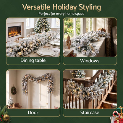Jingle Jollys Occasions > Christmas > Christmas Wreaths & Garlands Jingle Jollys 1.8M Christmas Garland 8 Mode LED Snow Frosted Tips Auto Timing