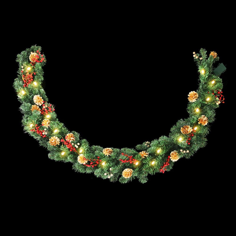 Jingle Jollys Occasions > Christmas > Christmas Wreaths & Garlands Jingle Jollys 1.8M Christmas Garland Pre-lit LED Pine Cones Berries Xmas Decor