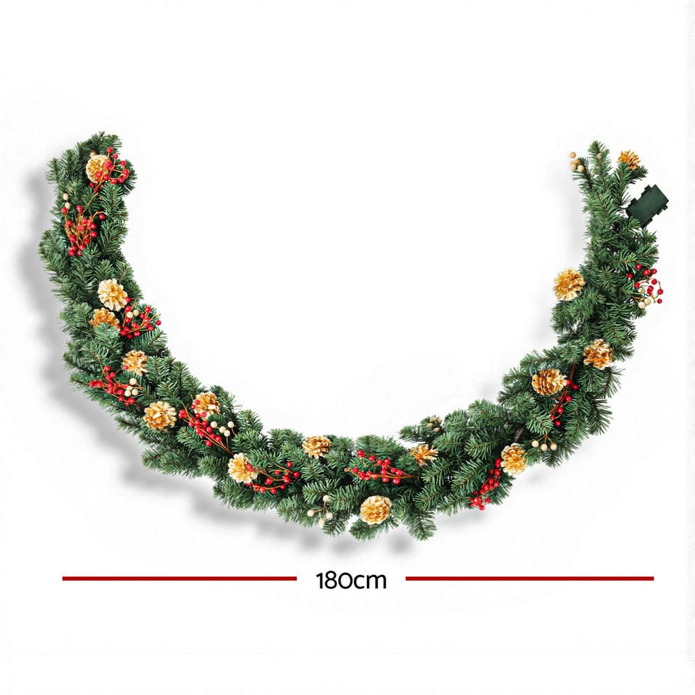 Jingle Jollys Occasions > Christmas > Christmas Wreaths & Garlands Jingle Jollys 1.8M Christmas Garland Pre-lit LED Pine Cones Berries Xmas Decor
