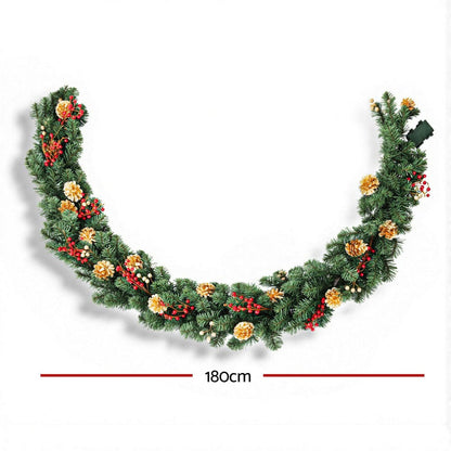 Jingle Jollys Occasions > Christmas > Christmas Wreaths & Garlands Jingle Jollys 1.8M Christmas Garland Pre-lit LED Pine Cones Berries Xmas Decor