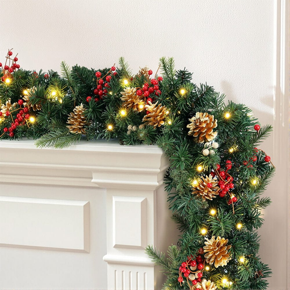 Jingle Jollys Occasions > Christmas > Christmas Wreaths & Garlands Jingle Jollys 1.8M Christmas Garland Pre-lit LED Pine Cones Berries Xmas Decor