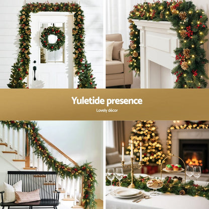 Jingle Jollys Occasions > Christmas > Christmas Wreaths & Garlands Jingle Jollys 1.8M Christmas Garland Pre-lit LED Pine Cones Berries Xmas Decor