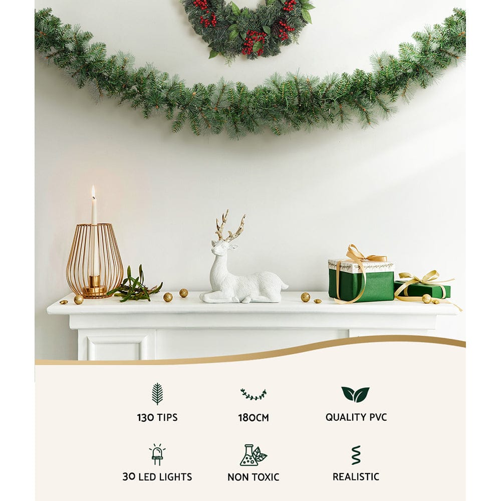 Jingle Jollys Occasions > Christmas > Christmas Wreaths & Garlands Jingle Jollys 1.8m Christmas Garland with LED lights Party Xmas Decorations
