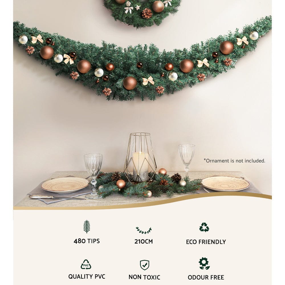 Jingle Jollys Occasions > Christmas > Christmas Wreaths & Garlands Jingle Jollys 2.1m Christmas Garland Xmas Decorations Green Wedding Party