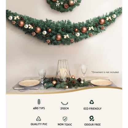 Jingle Jollys Occasions > Christmas > Christmas Wreaths & Garlands Jingle Jollys 2.1m Christmas Garland Xmas Decorations Green Wedding Party