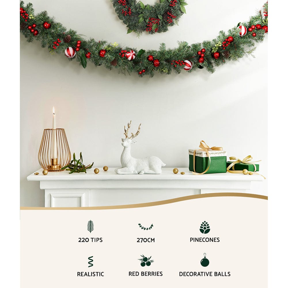 Jingle Jollys Occasions > Christmas > Christmas Wreaths & Garlands Jingle Jollys 2.7m Christmas Garland with Decorations Xmas Wedding Party