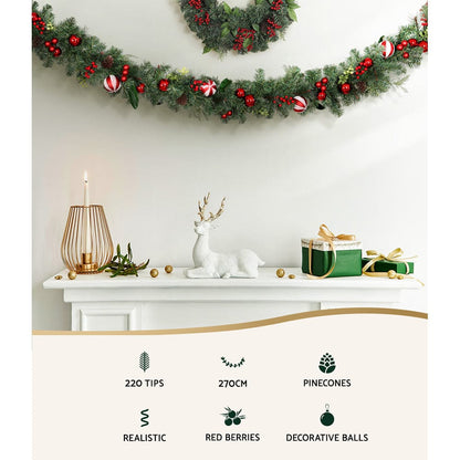 Jingle Jollys Occasions > Christmas > Christmas Wreaths & Garlands Jingle Jollys 2.7m Christmas Garland with Decorations Xmas Wedding Party