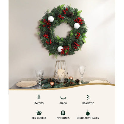Jingle Jollys Occasions > Christmas > Christmas Wreaths & Garlands Jingle Jollys 2FT 60CM Christmas Wreath with Decor Xmas Tree Decoration