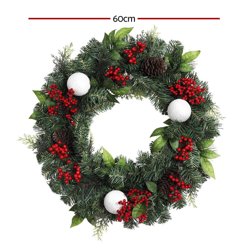 Jingle Jollys Occasions > Christmas > Christmas Wreaths & Garlands Jingle Jollys 2FT 60CM Christmas Wreath with Decor Xmas Tree Decoration