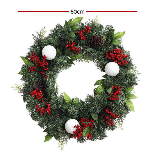 Jingle Jollys Occasions > Christmas > Christmas Wreaths & Garlands Jingle Jollys 2FT 60CM Christmas Wreath with Decor Xmas Tree Decoration