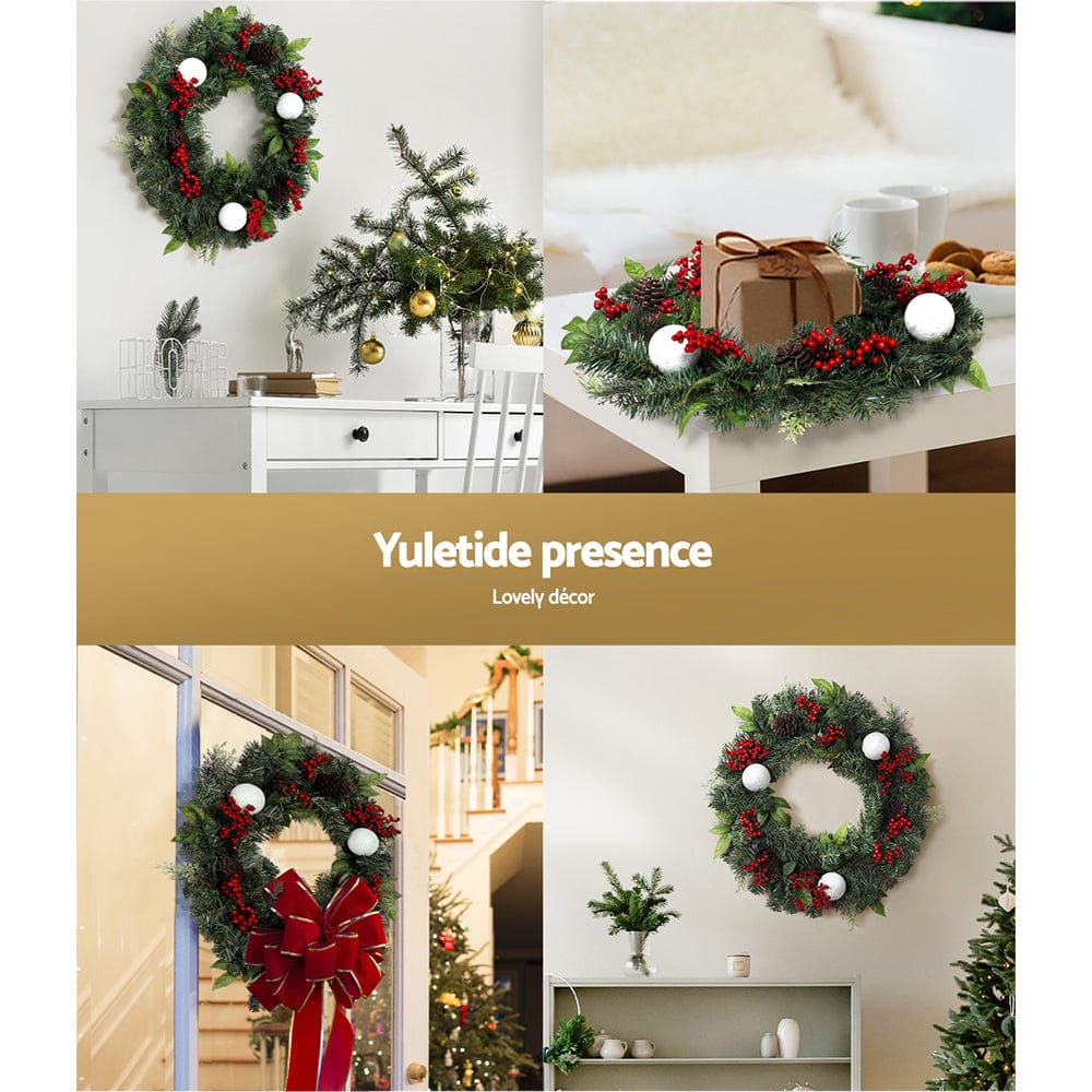 Jingle Jollys Occasions > Christmas > Christmas Wreaths & Garlands Jingle Jollys 2FT 60CM Christmas Wreath with Decor Xmas Tree Decoration