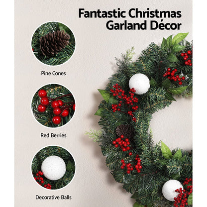 Jingle Jollys Occasions > Christmas > Christmas Wreaths & Garlands Jingle Jollys 2FT 60CM Christmas Wreath with Decor Xmas Tree Decoration
