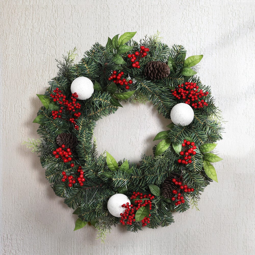 Jingle Jollys Occasions > Christmas > Christmas Wreaths & Garlands Jingle Jollys 2FT 60CM Christmas Wreath with Decor Xmas Tree Decoration