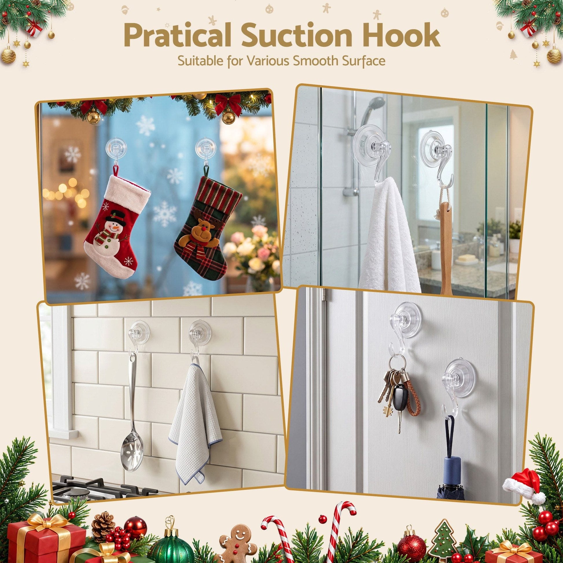 Jingle Jollys Occasions > Christmas > Christmas Wreaths & Garlands Jingle Jollys 2x Suction Cup Hooks Heavy Duty Christmas Wreath Hanger Window 5kg
