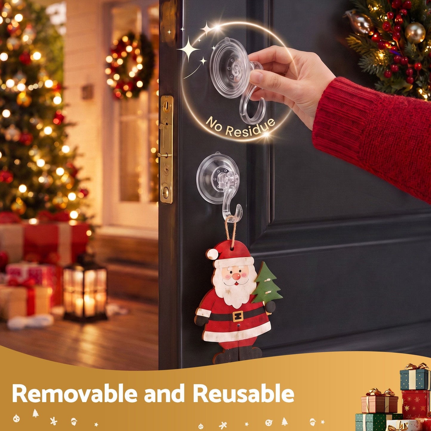 Jingle Jollys Occasions > Christmas > Christmas Wreaths & Garlands Jingle Jollys 2x Suction Cup Hooks Heavy Duty Christmas Wreath Hanger Window 5kg