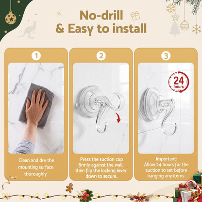 Jingle Jollys Occasions > Christmas > Christmas Wreaths & Garlands Jingle Jollys 2x Suction Cup Hooks Heavy Duty Christmas Wreath Hanger Window 5kg