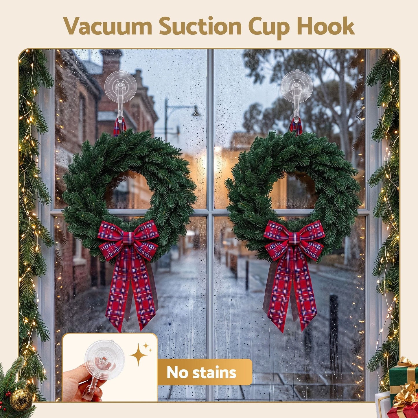 Jingle Jollys Occasions > Christmas > Christmas Wreaths & Garlands Jingle Jollys 2x Suction Cup Hooks Heavy Duty Christmas Wreath Hanger Window 5kg