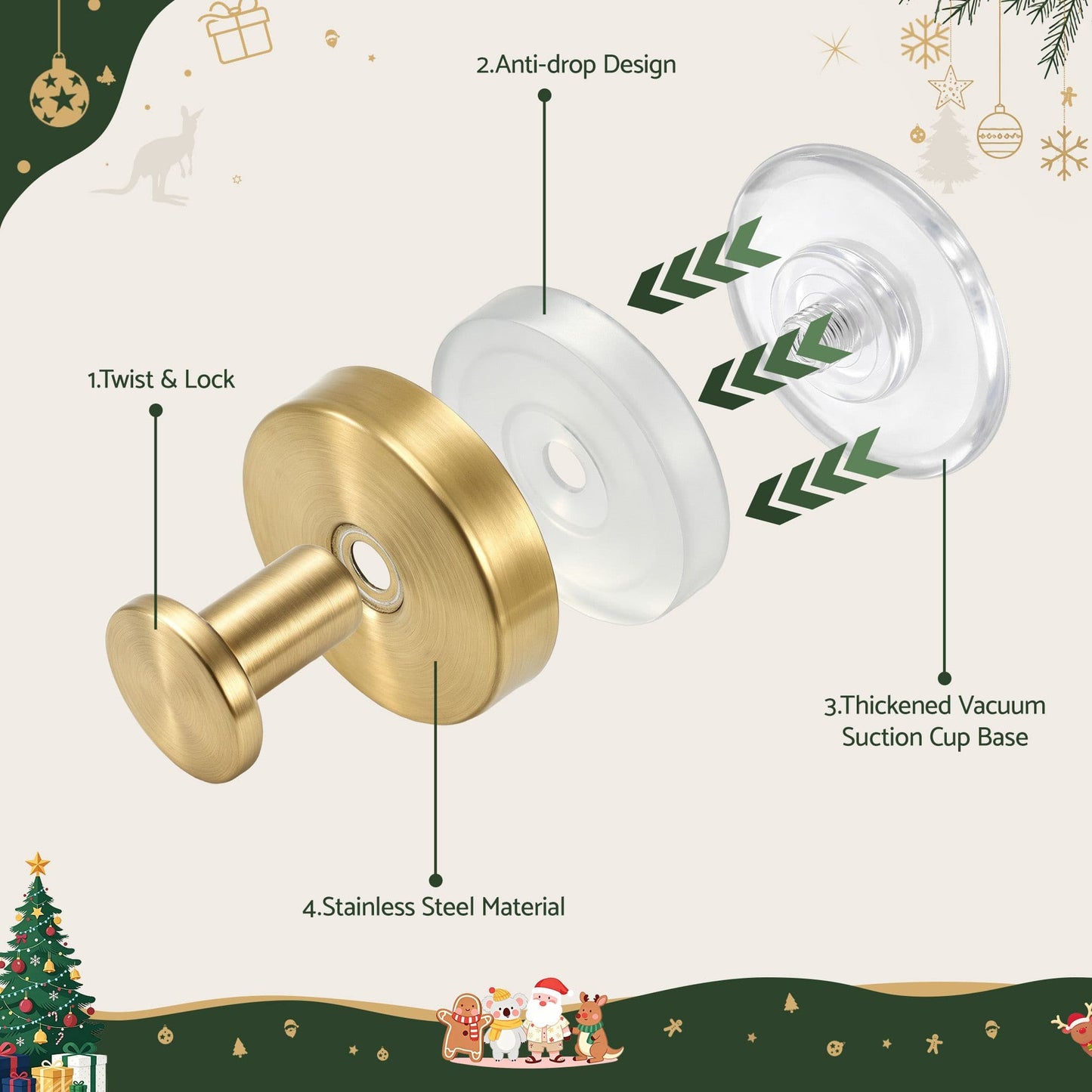 Jingle Jollys Occasions > Christmas > Christmas Wreaths & Garlands Jingle Jollys 2x Vacuum Suction Cup Christmas Wreath Hook Stainless Steel Heavy Duty 5kg