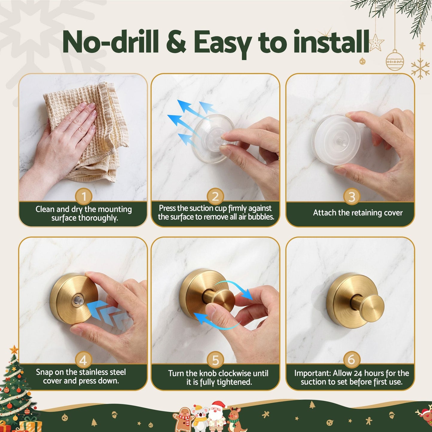 Jingle Jollys Occasions > Christmas > Christmas Wreaths & Garlands Jingle Jollys 2x Vacuum Suction Cup Christmas Wreath Hook Stainless Steel Heavy Duty 5kg