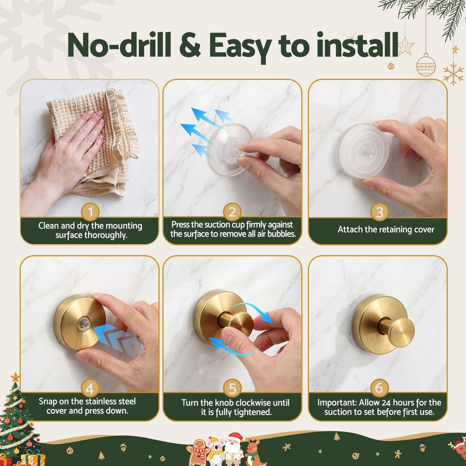 Jingle Jollys Occasions > Christmas > Christmas Wreaths & Garlands Jingle Jollys 2x Vacuum Suction Cup Christmas Wreath Hook Stainless Steel Heavy Duty 5kg