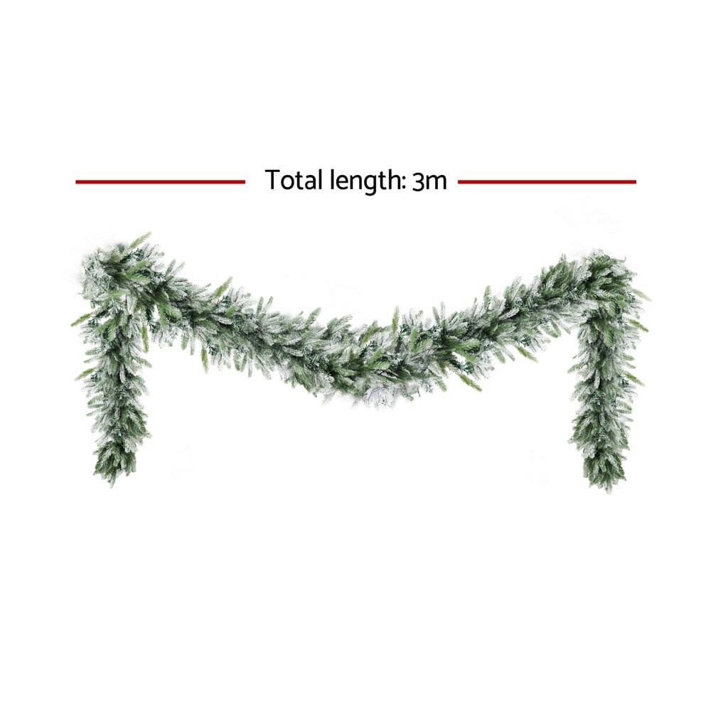 Jingle Jollys Occasions > Christmas > Christmas Wreaths & Garlands Jingle Jollys 3M Christmas Garland Pre-lit LED Lights Snow Frosted Tips Decor