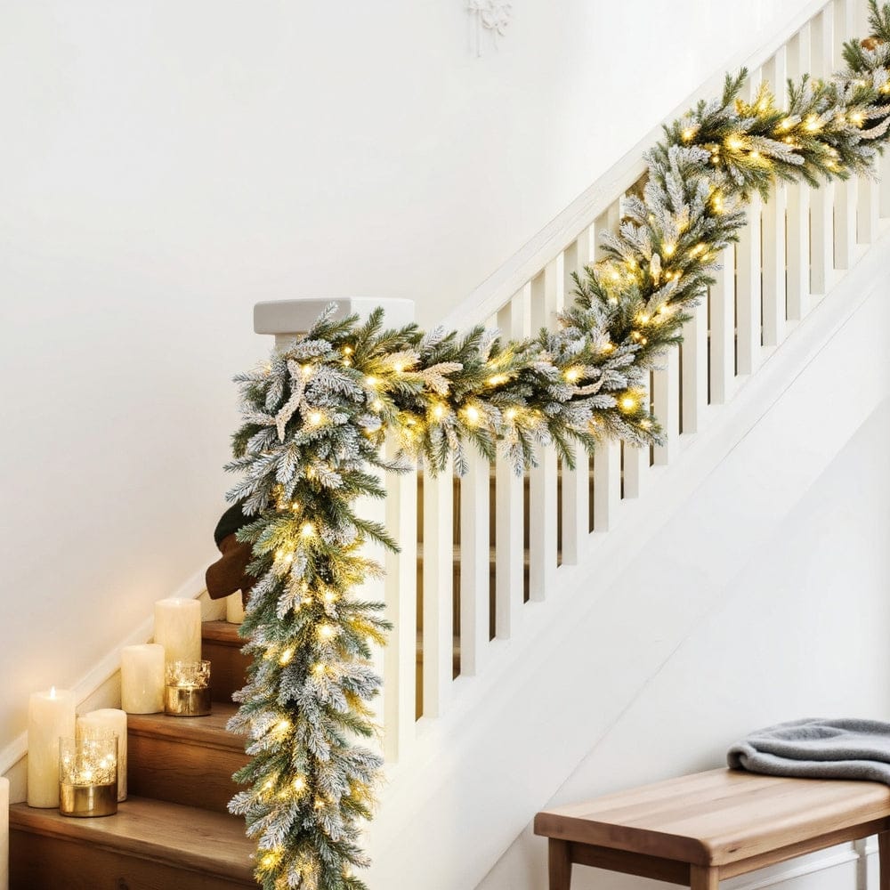Jingle Jollys Occasions > Christmas > Christmas Wreaths & Garlands Jingle Jollys 3M Christmas Garland Pre-lit LED Lights Snow Frosted Tips Decor