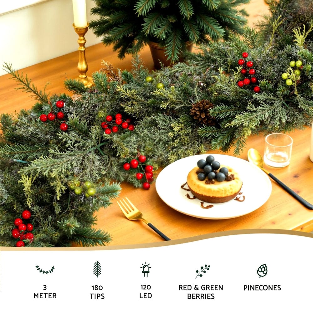 Jingle Jollys Occasions > Christmas > Christmas Wreaths & Garlands Jingle Jollys 3M Christmas Garland Pre-lit LED with Pine Cones Xmas Decor Green