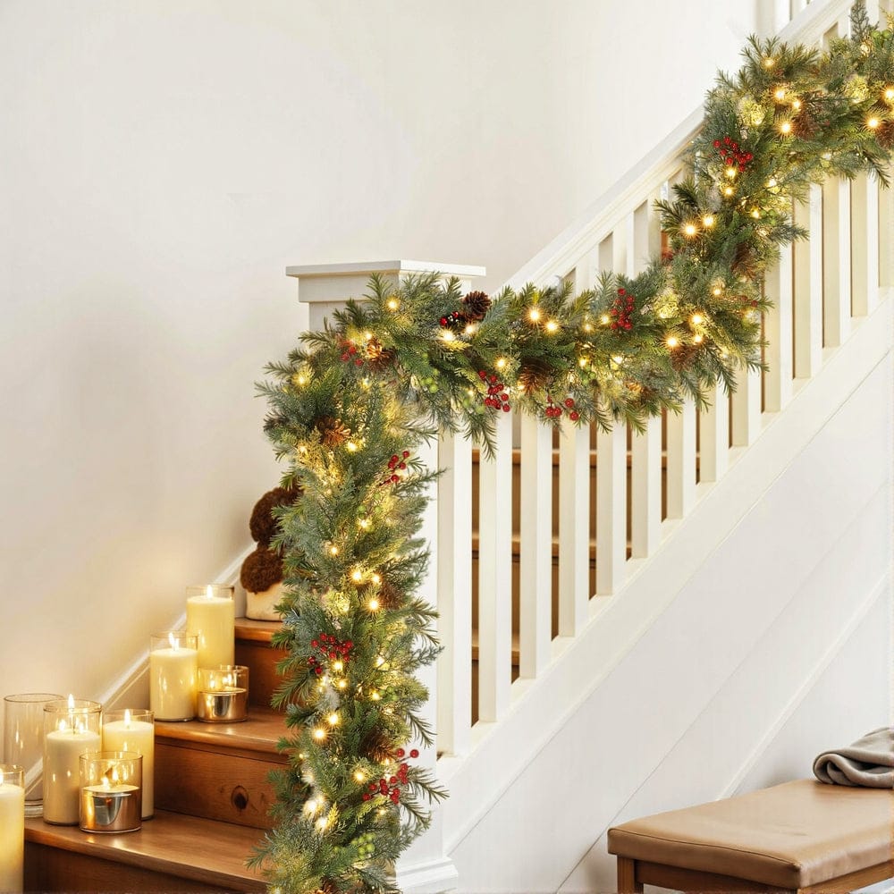Jingle Jollys Occasions > Christmas > Christmas Wreaths & Garlands Jingle Jollys 3M Christmas Garland Pre-lit LED with Pine Cones Xmas Decor Green