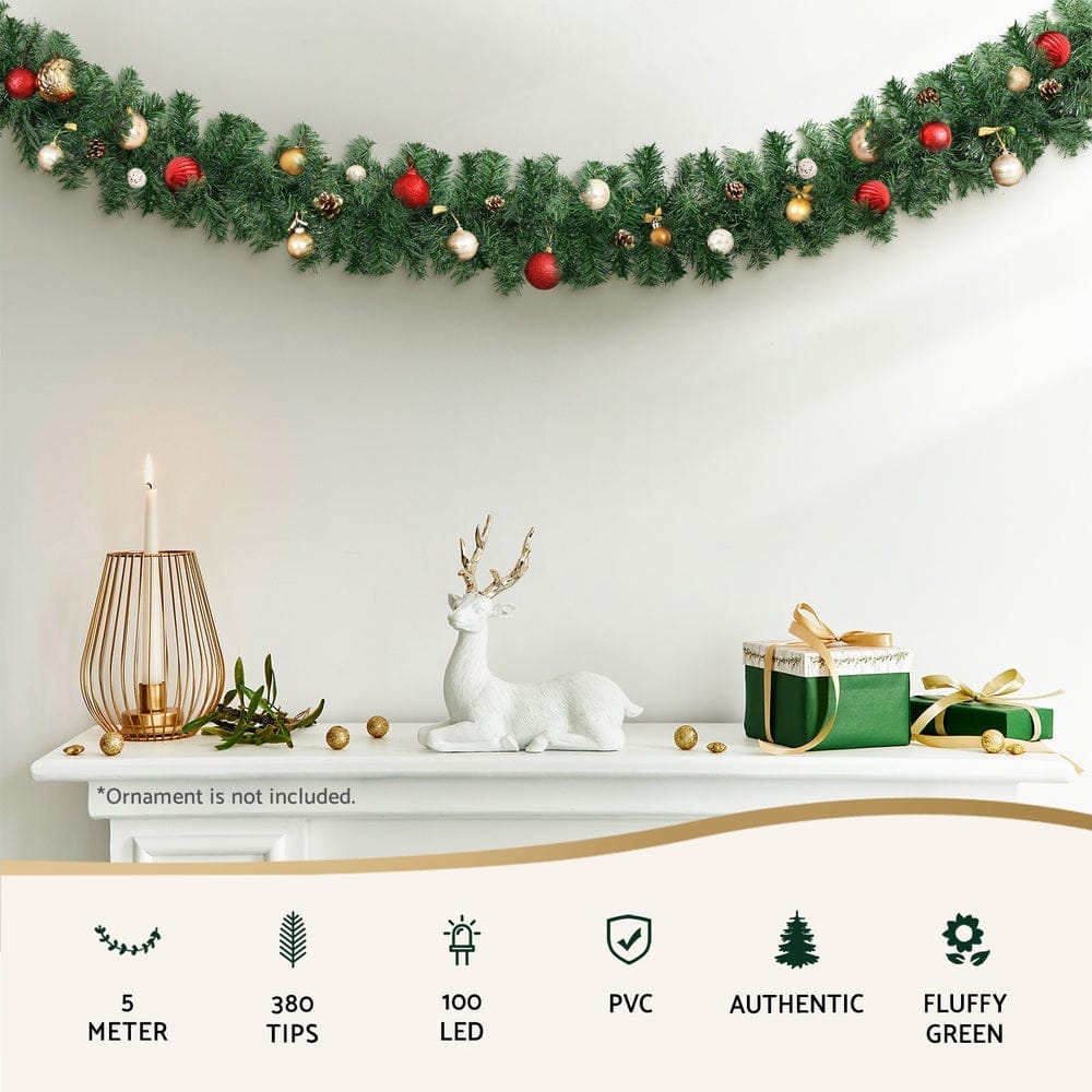 Jingle Jollys Occasions > Christmas > Christmas Wreaths & Garlands Jingle Jollys 5M Christmas Garland LED Lights Party Xmas Decorations 380 TIPS