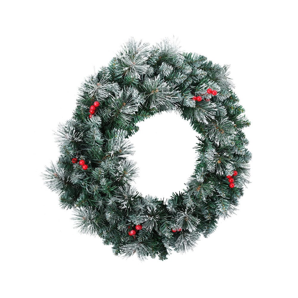 Jingle Jollys Occasions > Christmas > Christmas Wreaths & Garlands Jingle Jollys 60cm Christmas Wreath LED Lights Snowy Berries Garland Party Decor