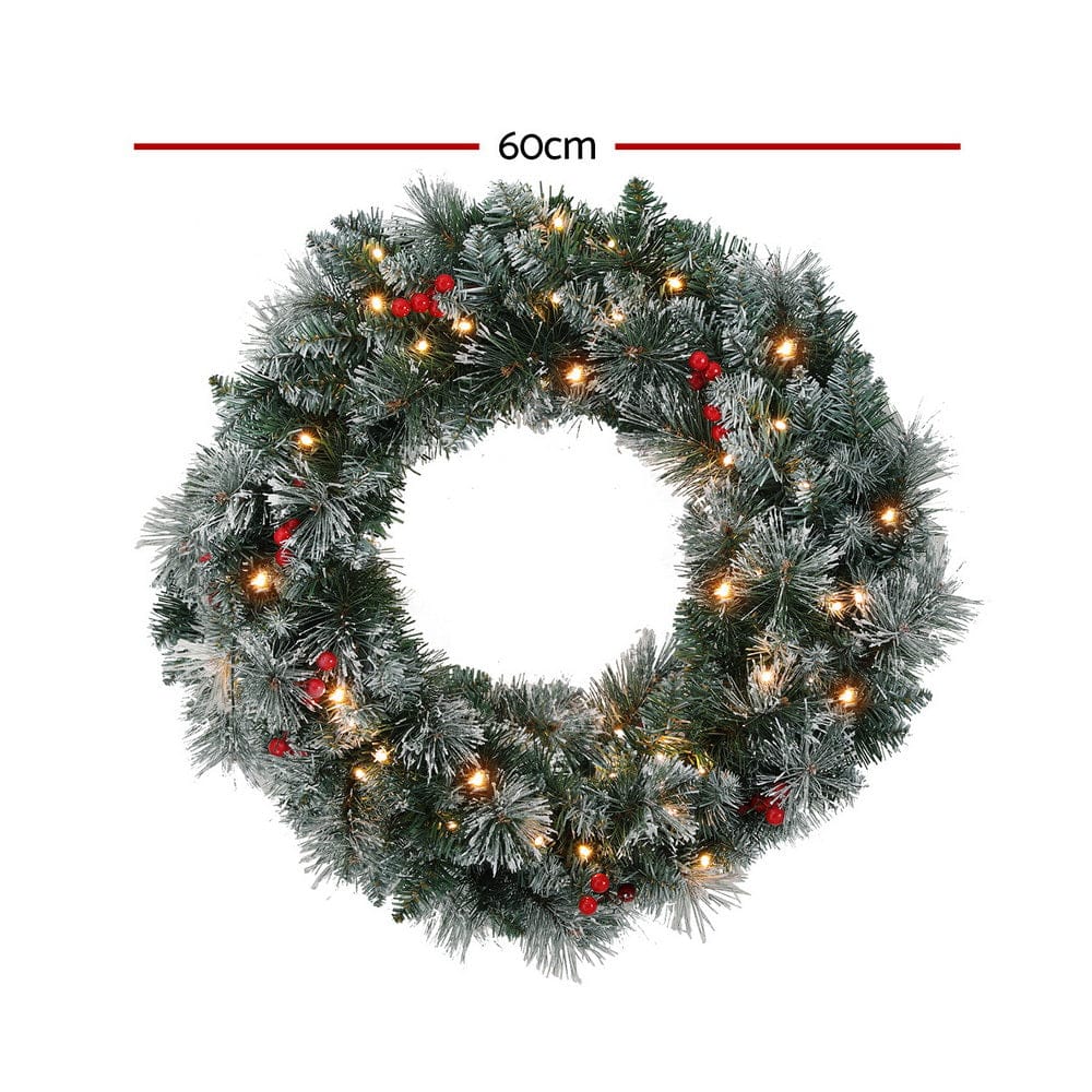 Jingle Jollys Occasions > Christmas > Christmas Wreaths & Garlands Jingle Jollys 60cm Christmas Wreath LED Lights Snowy Berries Garland Party Decor