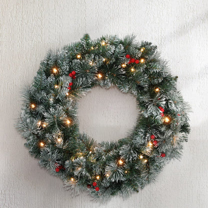 Jingle Jollys Occasions > Christmas > Christmas Wreaths & Garlands Jingle Jollys 60cm Christmas Wreath LED Lights Snowy Berries Garland Party Decor