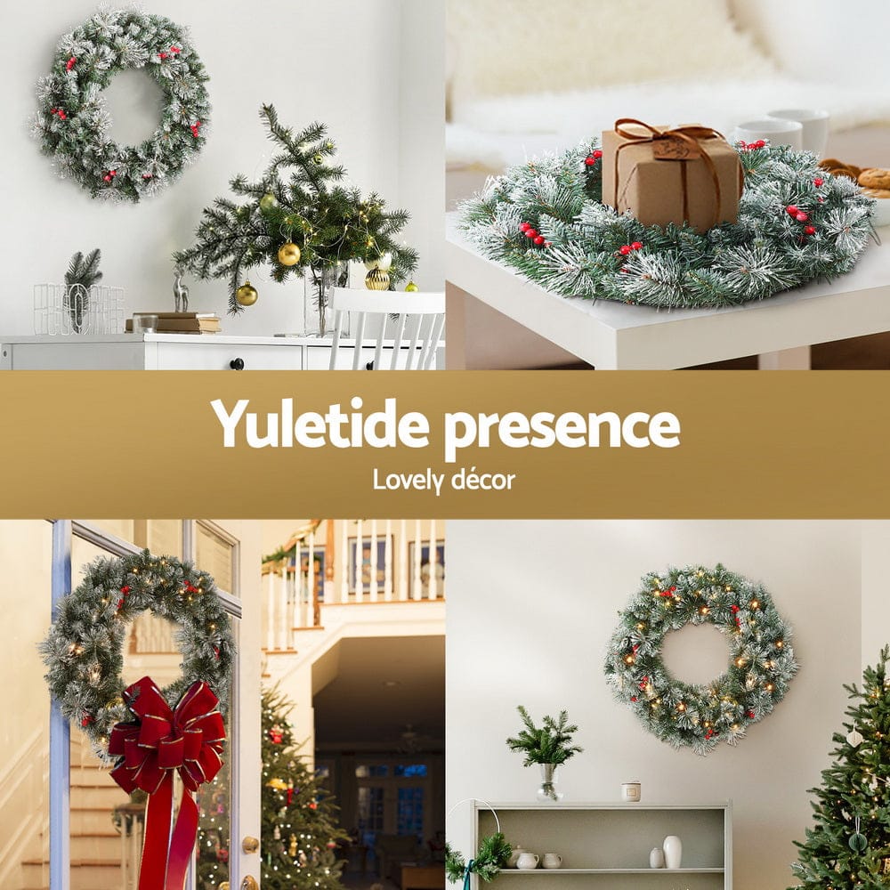 Jingle Jollys Occasions > Christmas > Christmas Wreaths & Garlands Jingle Jollys 60cm Christmas Wreath LED Lights Snowy Berries Garland Party Decor
