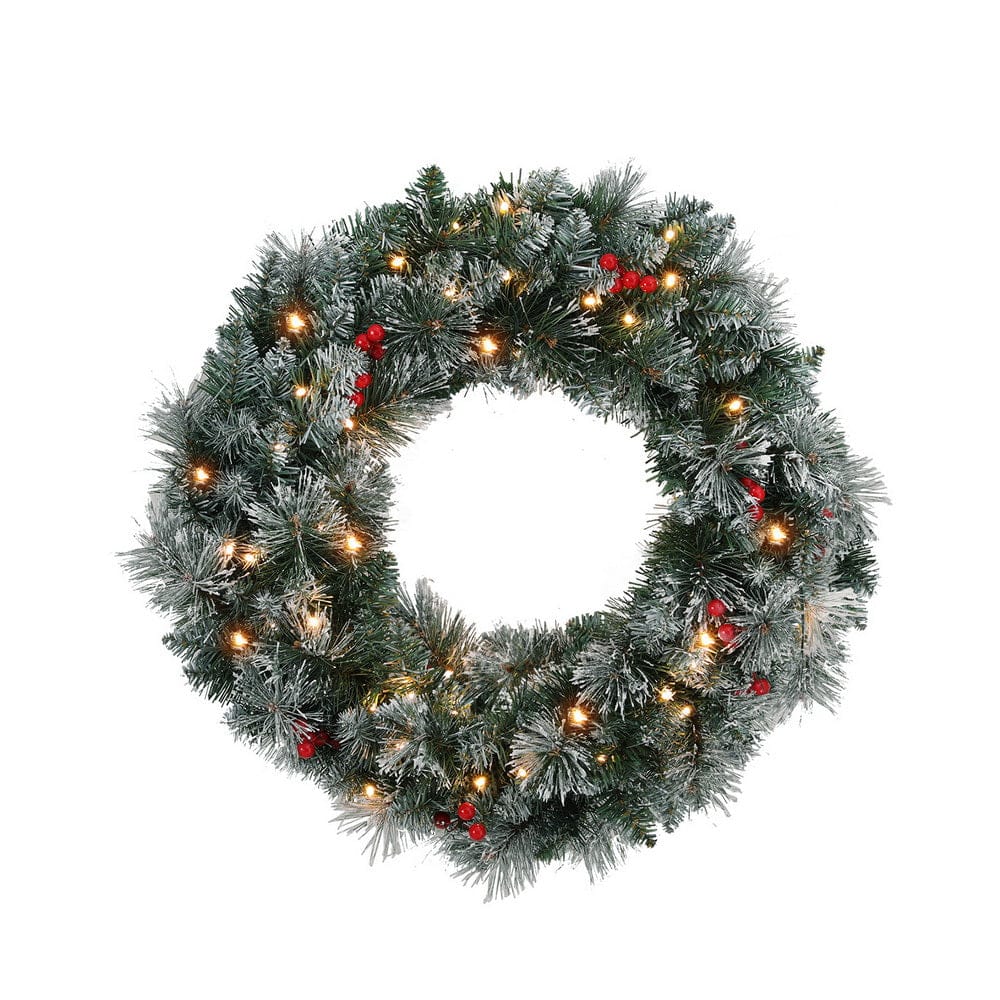 Jingle Jollys Occasions > Christmas > Christmas Wreaths & Garlands Jingle Jollys 60cm Christmas Wreath LED Lights Snowy Berries Garland Party Decor
