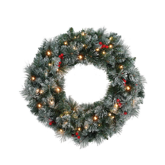 Jingle Jollys Occasions > Christmas > Christmas Wreaths & Garlands Jingle Jollys 60cm Christmas Wreath LED Lights Snowy Berries Garland Party Decor