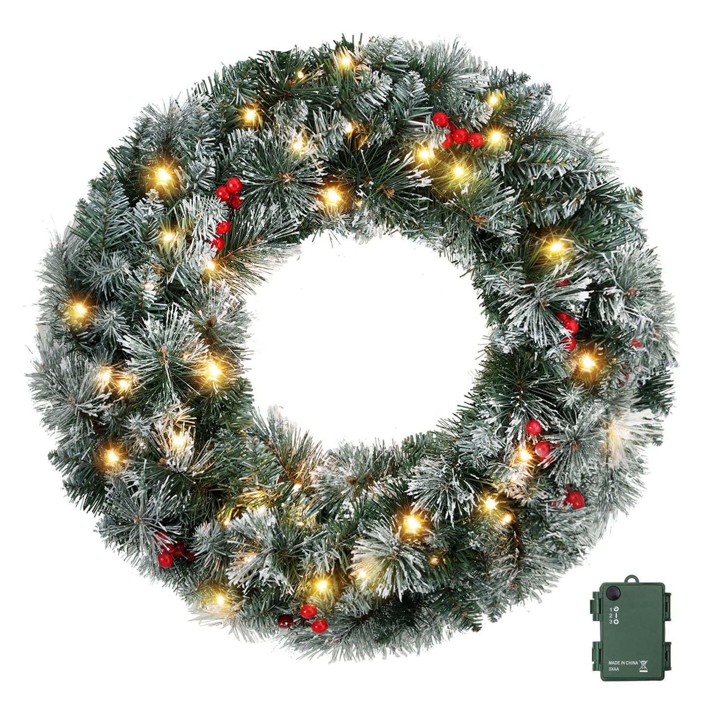 Jingle Jollys Occasions > Christmas > Christmas Wreaths & Garlands Jingle Jollys 60cm Christmas Wreath LED Lights Snowy Berries Garland Party Decor