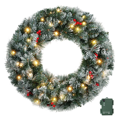 Jingle Jollys Occasions > Christmas > Christmas Wreaths & Garlands Jingle Jollys 60cm Christmas Wreath LED Lights Snowy Berries Garland Party Decor